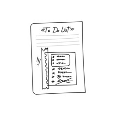 Doodle to-do list in quotes isolated. A page from a notepad for notes. Hand-drawn torn tape on a sheet from a personal diary. Vector illustration of a paper notepad with important notes on a white.
