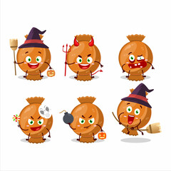 Halloween expression emoticons with cartoon character of orange candy wrap