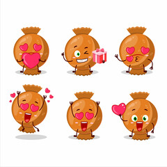 Orange candy wrap cartoon character with love cute emoticon