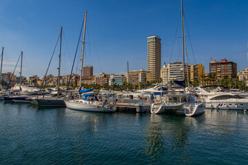 Fototapeta na wymiar seaside landscape with yacht port in Alicante Spain on a summer warm sunny day
