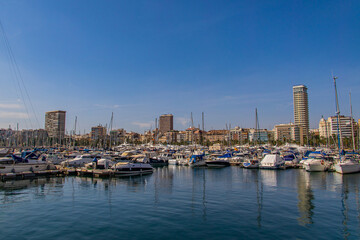 Fototapeta na wymiar seaside landscape with yacht port in Alicante Spain on a summer warm sunny day