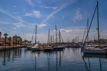 seaside landscape with yacht port in Alicante Spain on a summer warm sunny day