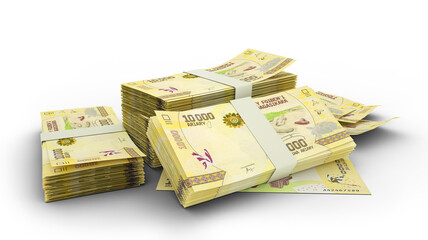 3D Stack of 10000 Malagasy ariary notes isolated on white background