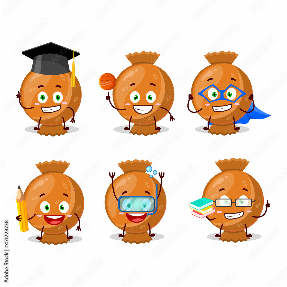 Wall mural School student of orange candy wrap cartoon character with various expressions