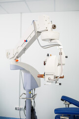 Microscopic apparatus for testing eyesight. Ophthalmology and treatment of eye diseases. Eye clinic, optometrist concept