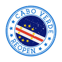 Cabo Verde Reopening Stamp. Round badge of the country with the flag of Cabo Verde. Reopening after lockdown sign. Vector illustration.