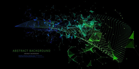 Abstract technology background with polygonal grid analyze. Analytics algorithms data. Quantum computing concept. Big data. Banner for business, science and technology.