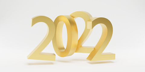 Happy New Year 2022. Golden 3D numbers on a white background. 3d illustration, 3D rendering