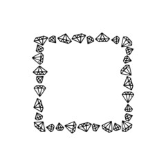 Square frame with crystals. Vector linear illustration with jewelry in cartoon style