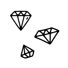 Vector linear illustration with crystals. Black and white sketch of crystals in cartoon style