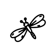 Vector linear illustration with a dragonfly. Black and white sketch dragonfly in cartoon style