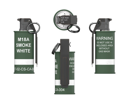 3D render of a hand smoke grenade isolated on white background
