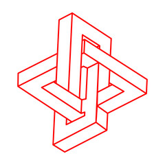 Impossible shapes. Sacred geometry. Optical illusion figure. Abstract eternal geometric object. Impossible endless outline shape. Optical art. Impossible geometry shape on a white background.