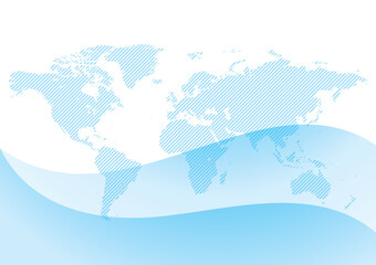 white and light blue background with striped blue world map - vector