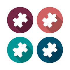 Puzzle icon vector with long shadow and four different colors