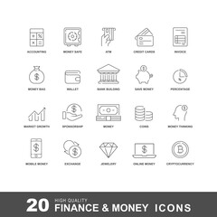 Finance and money icon vector collection, outline, line, eps 10,