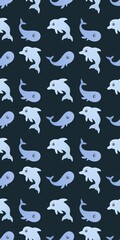 cute pattern with whale and dolphin