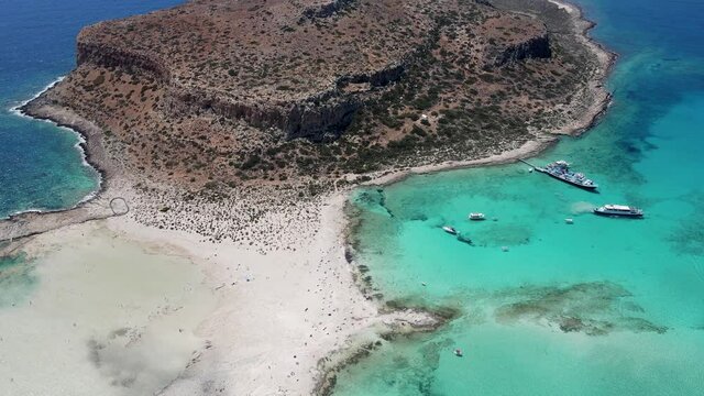 View from drone on Balos bay and sea on Crete.