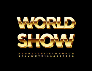 Vector creative poster World Show. 3D old Font. Premium modern Alphabet Letters and Numbers set