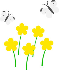黄色いお花とモンシロチョウ