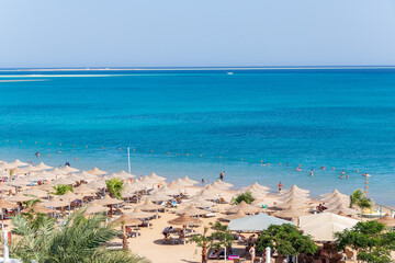 Obraz premium Hurghada, Egypt - September 22 2021: A nice sunny day at the Red Sea in Hurghada, Egypt