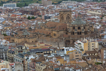 Aerial view at the Granada Cathedral or Cathedral of the Incarnation, Catedral de Granada, Santa Iglesia Catedral Metropolitana de la Encarnación de Granada