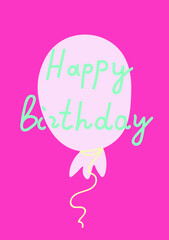 Vector birthday card hand drawn in delicate colors. Simple, bright, birthday poster in doodle style. Designs for prints, stickers, social media, printing, web, invitations.