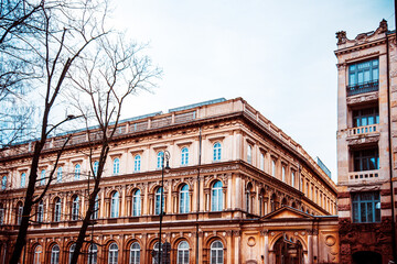 Street view of Central part of Warsaw, Poland