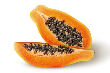Half and quarter ripe papaya top wiev