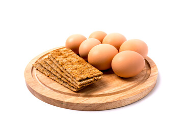 Crackers and eggs pledge of a healthy diet.