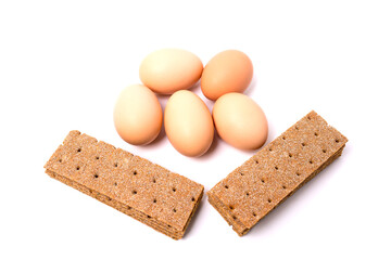 Crackers and eggs pledge of a healthy diet.