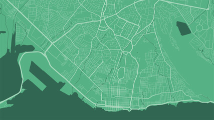 Green Kingston City area vector background map, streets and water cartography illustration.