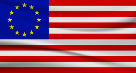Vector illustration of the American flag with yellow stars arranged like the European Union flag.