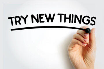 TRY NEW THINGS underlined text with marker, concept background