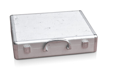 top view antique steel and silver travel bag on white background,object background, copy space