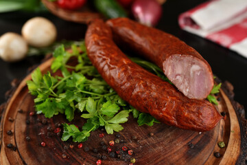 sausage on a wooden board