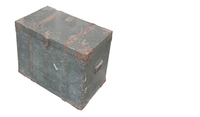 top view old and rust green wooden box on white background, object, container, copy space