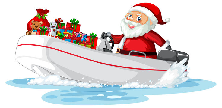 Santa Claus on the boat with his gifts