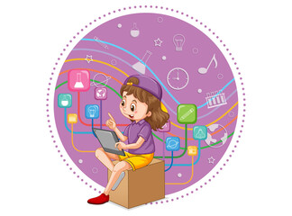 Young girl using tablet for education