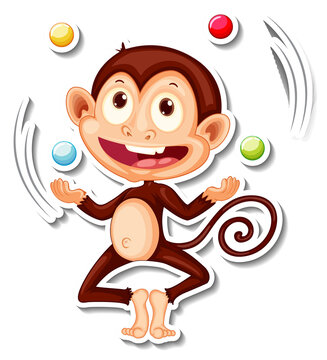 Monkey juggling balls cartoon character sticker