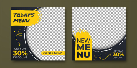 Food social media post template. Social media post banner for food promotion. set of social media banner suitable for social media, web, banner ad promotion