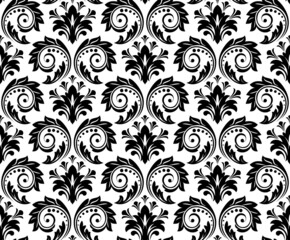 Wallpaper in the style of Baroque. Seamless vector background. White and black floral ornament. Graphic pattern for fabric, wallpaper, packaging. Ornate Damask flower ornament