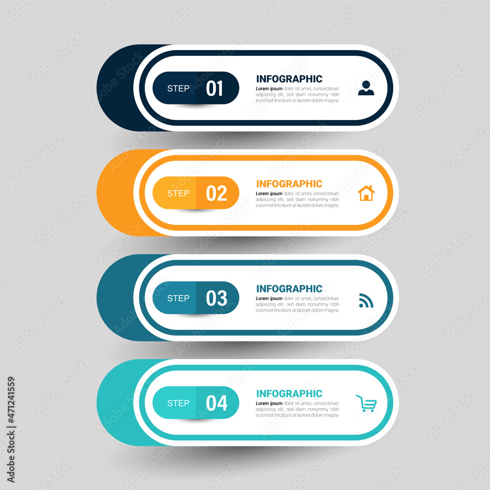 Aufkleber infographics design template, business concept with 4 steps or options, can be used for workflow lay