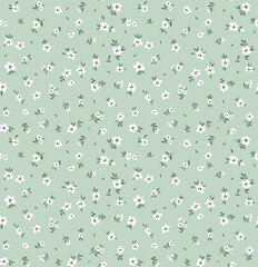 Seamless floral pattern. Ditsy background of small white flowers. Vector pattern. Elegant template for fashion prints. Gray blue background. Summer and spring motifs.