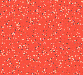Vector seamless pattern. Pretty pattern in small flowers. Small white flowers. Terracotta background. Ditsy floral background. The elegant the template for fashion prints. Stock vector.