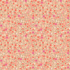 Vector seamless pattern. Pretty pattern in small flowers. Small colorful flowers. Coral  background. Ditsy floral background. The elegant the template for fashion prints. Stock vector.