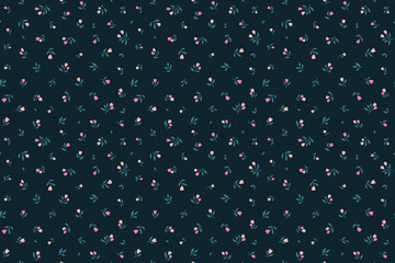 Vector seamless pattern. Pretty pattern in small flowers. Small pink flowers. Dark blue background. Ditsy floral background. The elegant the template for fashion prints. Stock vector. - obrazy, fototapety, plakaty