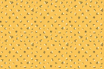 Velvet curtains Small flowers Trendy seamless vector floral pattern. Endless print made of small white flowers. Summer and spring motifs. Pale yellow background. Stock vector illustration.