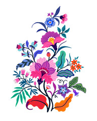 Vector Oriental motif of flowers. Original Floral design with of a woody vine with exotic flowers, tropic leaves and smaller birds. Tree of life Colorful flowers on a white background. Folk style. © ann_and_pen