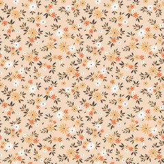 Vector seamless pattern. Pretty pattern in small flowers. Small orange pastel flowers. Light beige background. Ditsy floral background. The elegant the template for fashion prints. Stock vector.